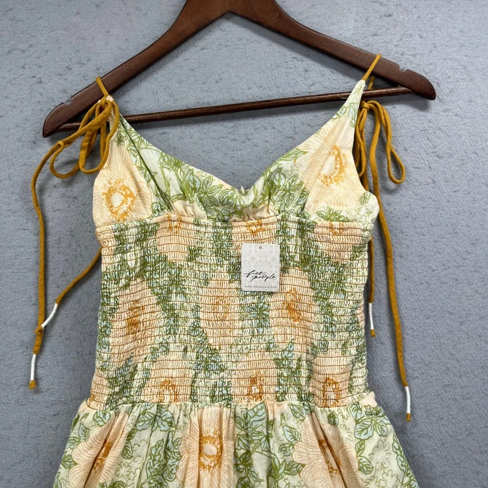 Free People Extratropical Maxi Dress Women M Ivory Combo Floral Smocked Boho NWT